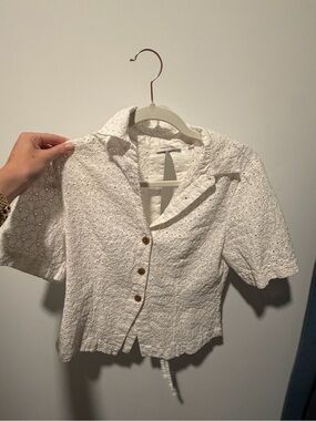 Rebecca Taylor White Eyelet Tie Back Blouse | Size 0